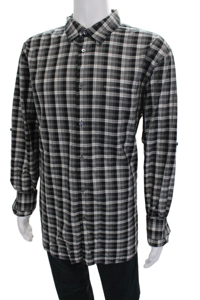 John Varvatos Mens Button-Down Plaid Collared Long Sleeve Cotton Shirt Size 2XL