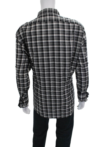 John Varvatos Mens Button-Down Plaid Collared Long Sleeve Cotton Shirt Size 2XL