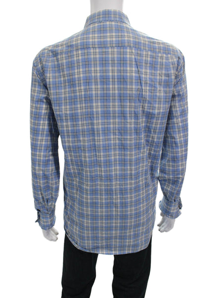 Lacoste Mens Button-Down Plaid Cotton Collared Long Sleeve Blue Shirt Size 2XL