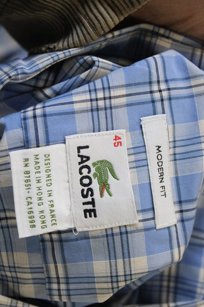 Lacoste Mens Button-Down Plaid Cotton Collared Long Sleeve Blue Shirt Size 2XL