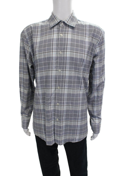 Boss Hugo Boss Men Plaid Collared Dress Shirt Gray Long Sleeve Cotton Size 2XL