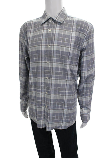 Boss Hugo Boss Men Plaid Collared Dress Shirt Gray Long Sleeve Cotton Size 2XL