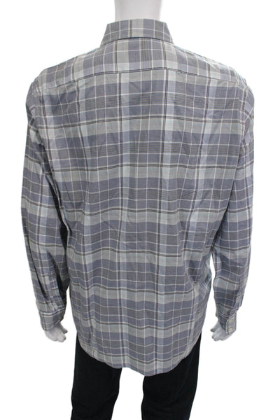Boss Hugo Boss Men Plaid Collared Dress Shirt Gray Long Sleeve Cotton Size 2XL