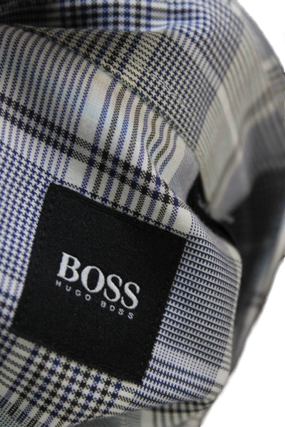 Boss Hugo Boss Men Plaid Collared Dress Shirt Gray Long Sleeve Cotton Size 2XL