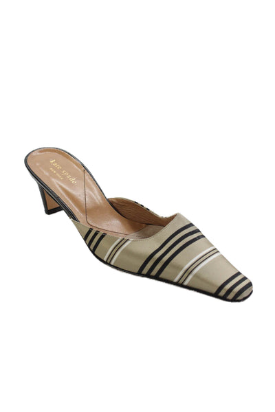 Kate Spade New York Womens Striped Slide On Mule Pumps Beige Black Size 8 Medium