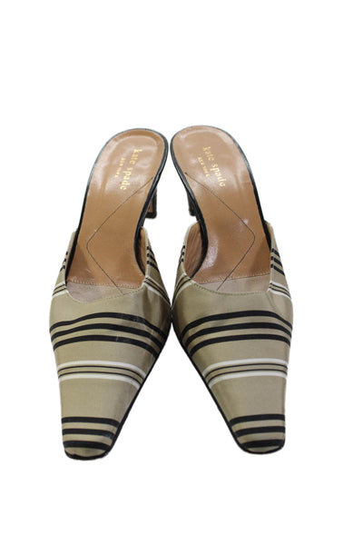 Kate Spade New York Womens Striped Slide On Mule Pumps Beige Black Size 8 Medium