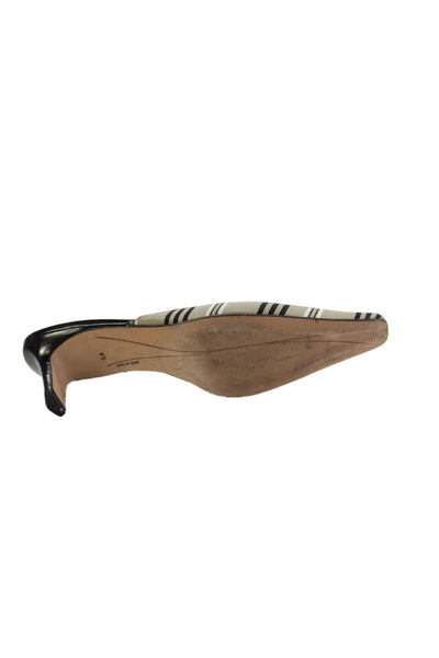 Kate Spade New York Womens Striped Slide On Mule Pumps Beige Black Size 8 Medium