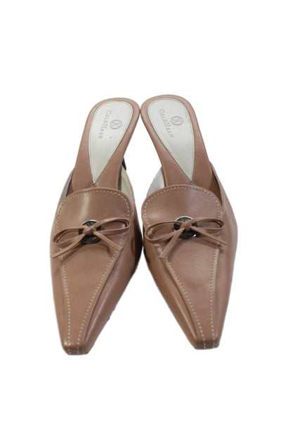 Cole Haan Womens Leather Pointed Toe Bow Mule Pumps Beige Size 8 Narrow