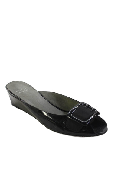Stuart Weitzman Womens Patent Leather Wedge Mule Pumps Black Size 8.5 Narrow