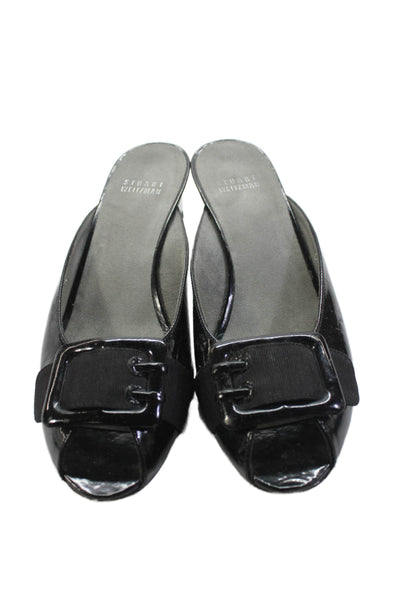 Stuart Weitzman Womens Patent Leather Wedge Mule Pumps Black Size 8.5 Narrow