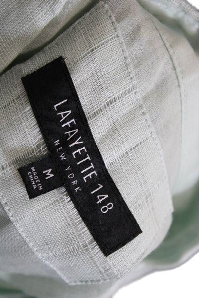 Lafayette 148 New York Women Green Checked Linen Long Sleeve Button-Up Size M