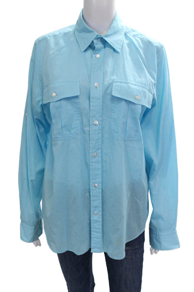 Ralph Lauren Golf Women Collared Cotton Button Shirt Long Sleeve Blue Size 14