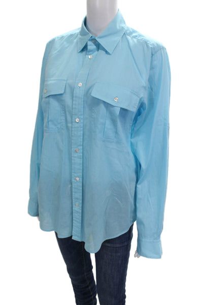 Ralph Lauren Golf Women Collared Cotton Button Shirt Long Sleeve Blue Size 14