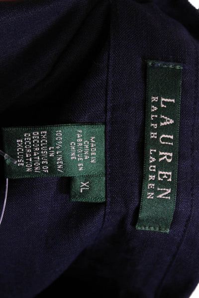 Lauren Ralph Lauren Women Tunic Button-Up Linen Long Sleeve Blue Size XL