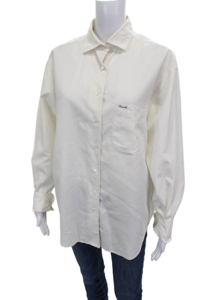 Faconnable Mens Button-Down Ivory Cotton Collared Long Sleeve Shirt Size L