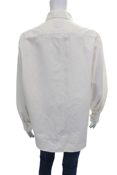 Faconnable Mens Button-Down Ivory Cotton Collared Long Sleeve Shirt Size L