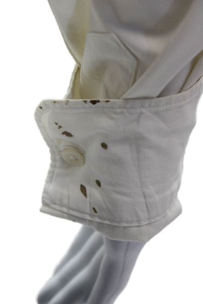 Faconnable Mens Button-Down Ivory Cotton Collared Long Sleeve Shirt Size L