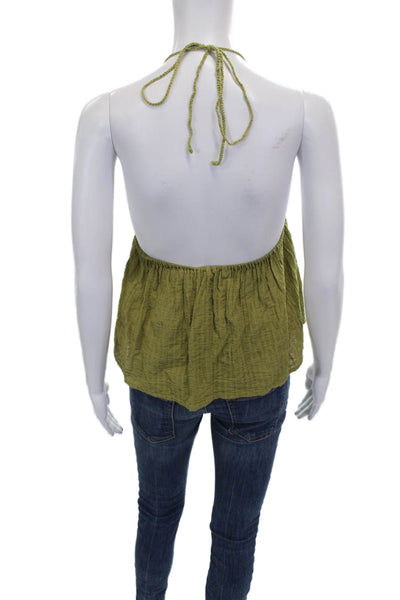 Zara Women Basic Halter Tie Sleeveless Tank Green Polyester Size M