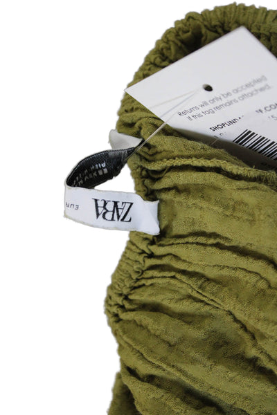 Zara Women Basic Halter Tie Sleeveless Tank Green Polyester Size M