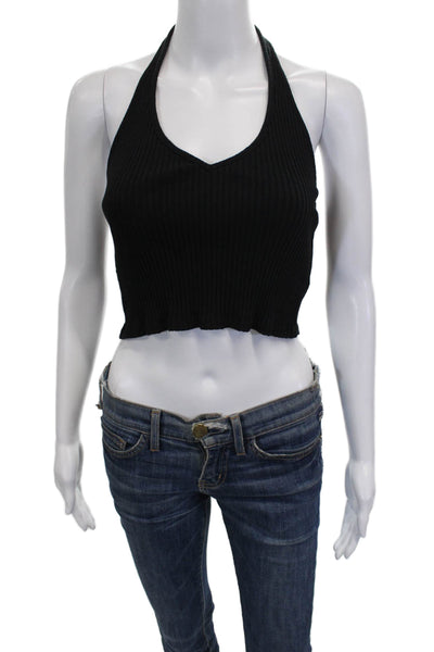 Zara Trafaluc Womens Cropped Halter Tank Black Poly Spandex Blend Size S