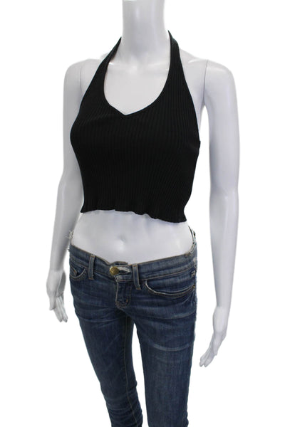 Zara Trafaluc Womens Cropped Halter Tank Black Poly Spandex Blend Size S