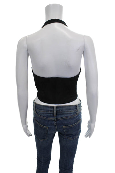 Zara Trafaluc Womens Cropped Halter Tank Black Poly Spandex Blend Size S