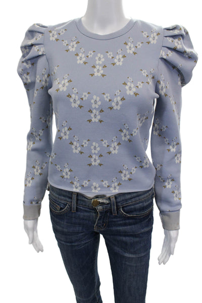 Zara Women Pullover Sweatshirt Blue Floral Crewneck Long Sleeve Size M