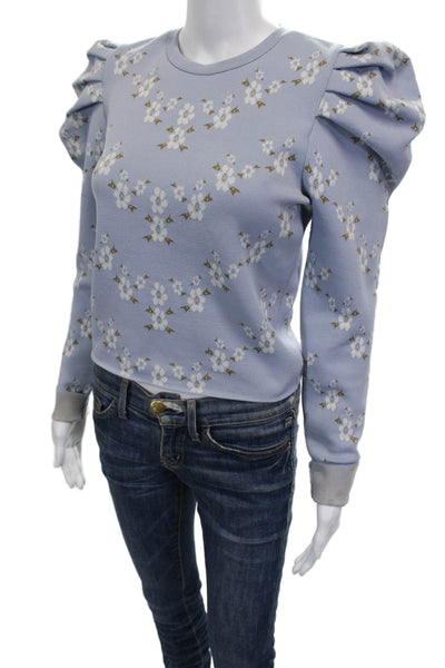 Zara Women Pullover Sweatshirt Blue Floral Crewneck Long Sleeve Size M