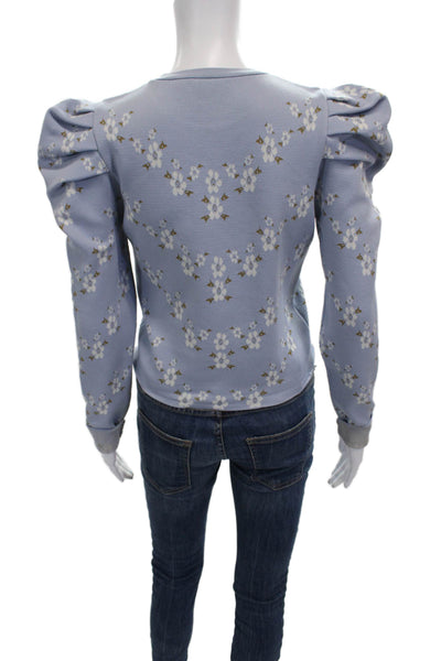 Zara Women Pullover Sweatshirt Blue Floral Crewneck Long Sleeve Size M