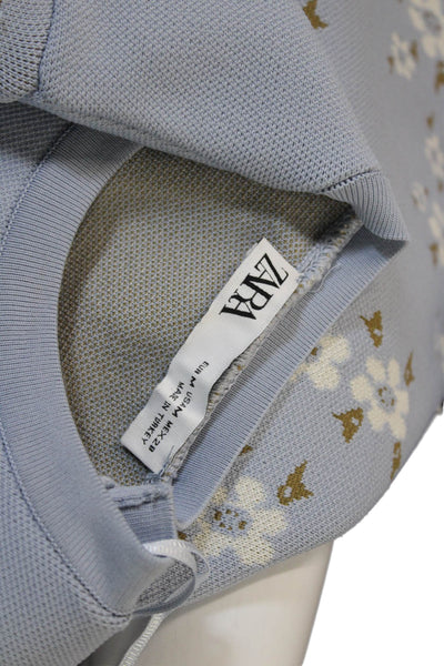Zara Women Pullover Sweatshirt Blue Floral Crewneck Long Sleeve Size M