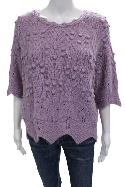 Zara Women Pullover Sweater Purple Geometric Round Neck 3/4 Sleeve Size L