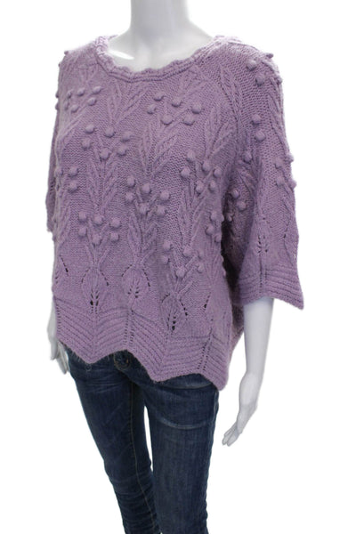 Zara Women Pullover Sweater Purple Geometric Round Neck 3/4 Sleeve Size L