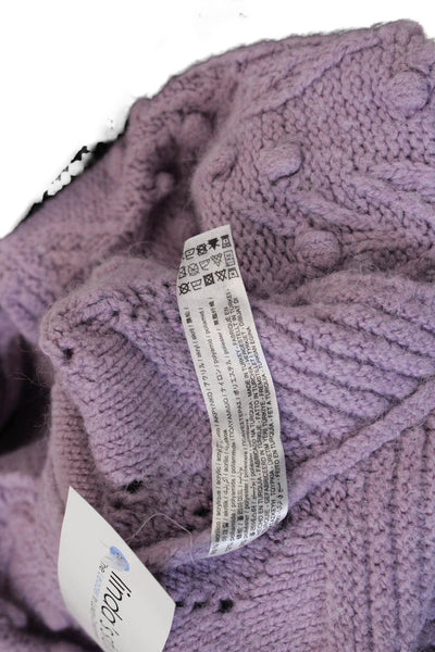 Zara Women Pullover Sweater Purple Geometric Round Neck 3/4 Sleeve Size L