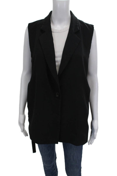 Zara Women Black Collared Button Polyester Sleeveless Vest Size L