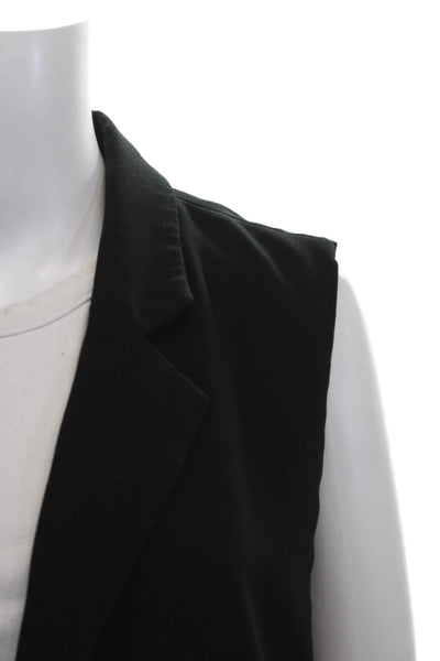 Zara Women Black Collared Button Polyester Sleeveless Vest Size L