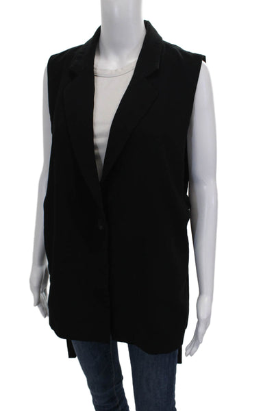Zara Women Black Collared Button Polyester Sleeveless Vest Size L