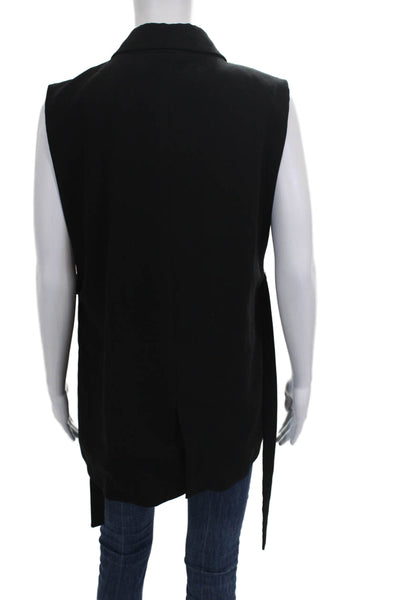 Zara Women Black Collared Button Polyester Sleeveless Vest Size L