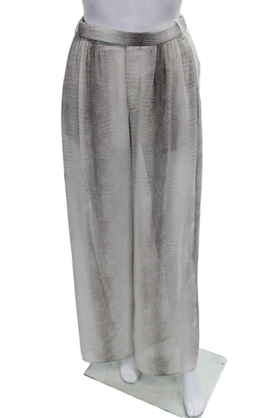 Zara Woman Women Dress Pants White Animal Print Polyester Zip Inseam 30 Size M