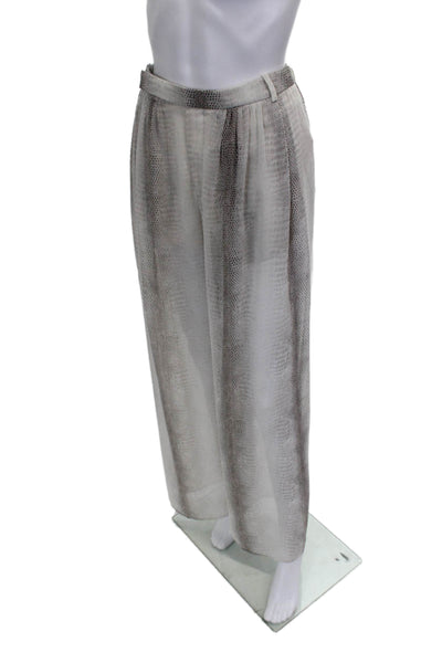 Zara Woman Women Dress Pants White Animal Print Polyester Zip Inseam 30 Size M