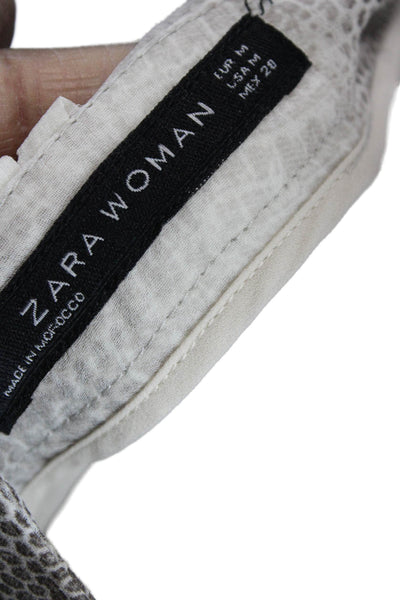 Zara Woman Women Dress Pants White Animal Print Polyester Zip Inseam 30 Size M