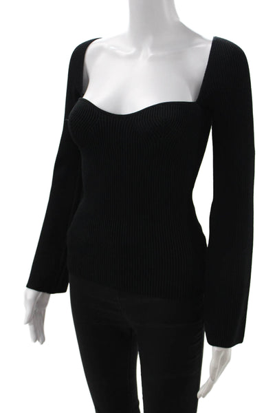 Pixie Market Womens Black Viscose Square Neck Sweater Long Sleeve Size S