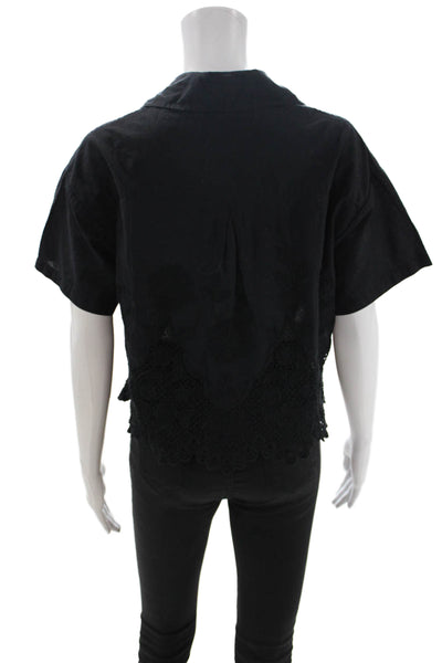 Vitamin A Women Cropped Button-Up Black Organic Cotton Top Size S