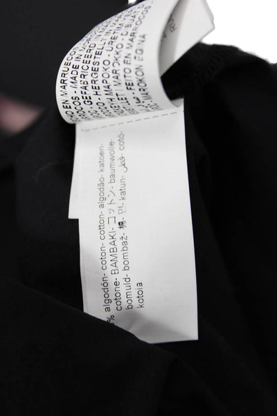 Zara Womens Basic Collared Cotton Button Up Short Sleeve Black Top Size XS