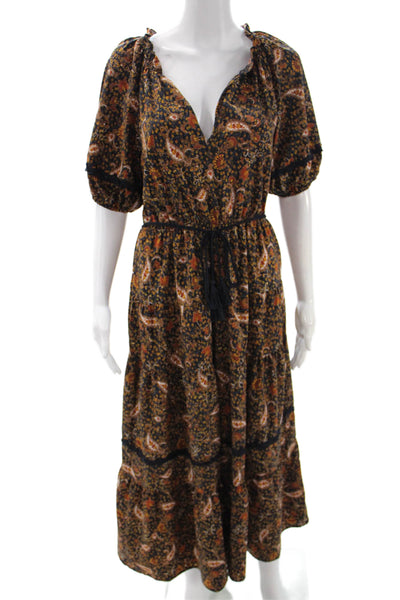 Moon River Women Maxi Dress Multicolor Paisley V-Neck Short Sleeve Size M
