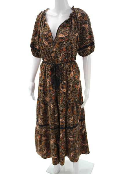 Moon River Women Maxi Dress Multicolor Paisley V-Neck Short Sleeve Size M