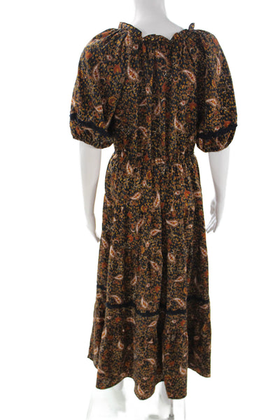 Moon River Women Maxi Dress Multicolor Paisley V-Neck Short Sleeve Size M