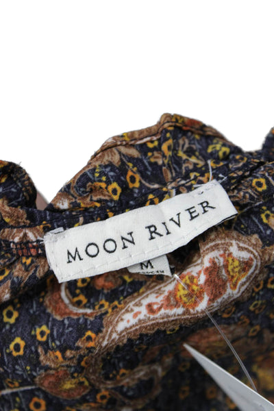 Moon River Women Maxi Dress Multicolor Paisley V-Neck Short Sleeve Size M