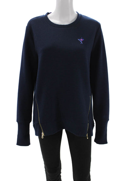 Addison Bay Women Pullover Striped Crew Neck Long Sleeve Blue Size M