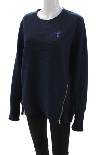 Addison Bay Women Pullover Striped Crew Neck Long Sleeve Blue Size M
