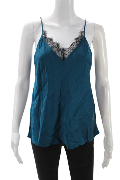 The Kooples Women Tank Blue Viscose V Neck Spaghetti Strap Solid Size 3